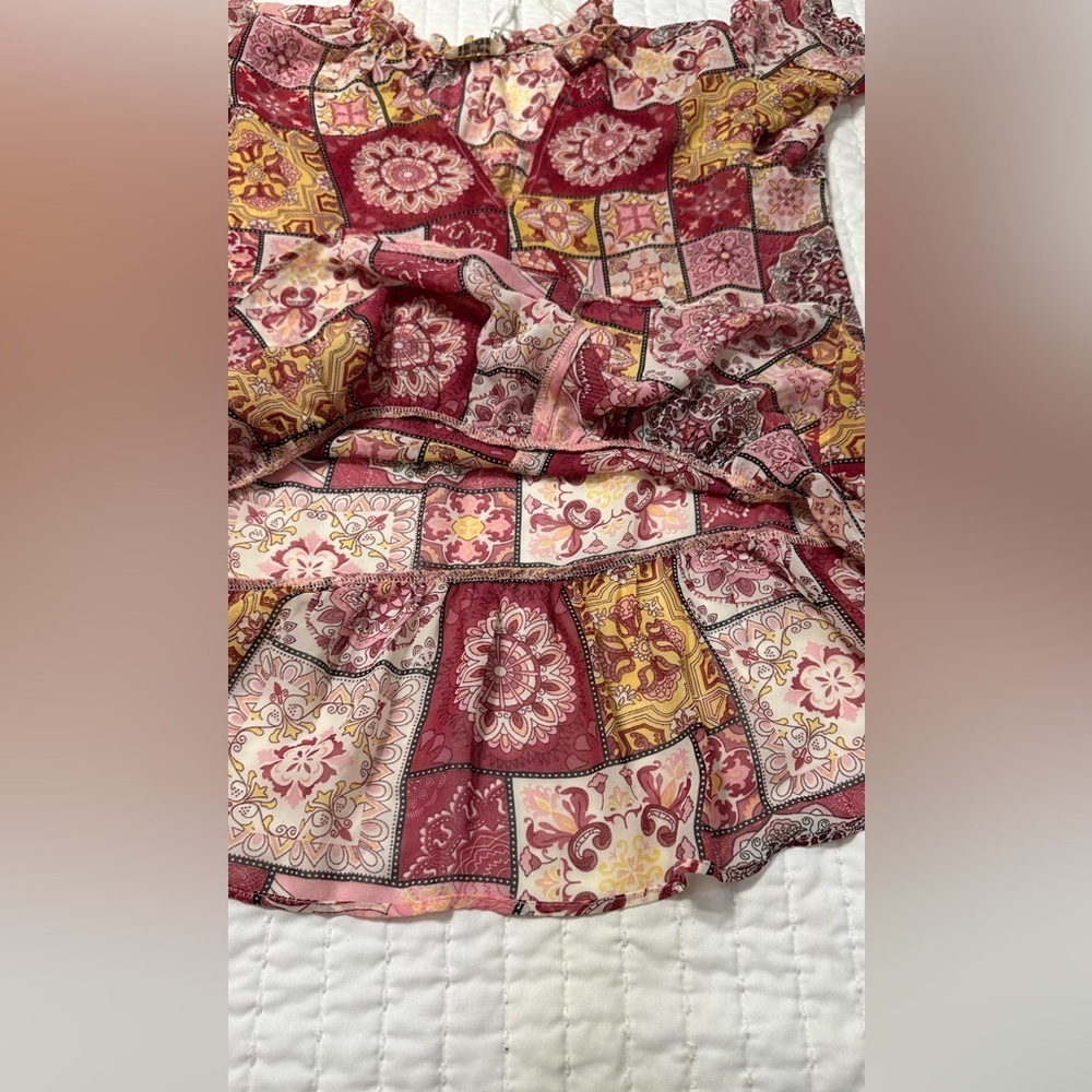 Umgee Multicolor Patchwork Blouse with Ruffle Sleeves - Picture 11 of 11